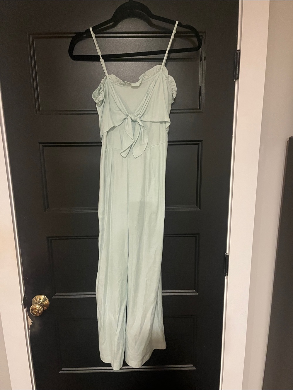 Blue Rain Mint Green Backless Tie-Front Spaghetti Strap Jumpsuit